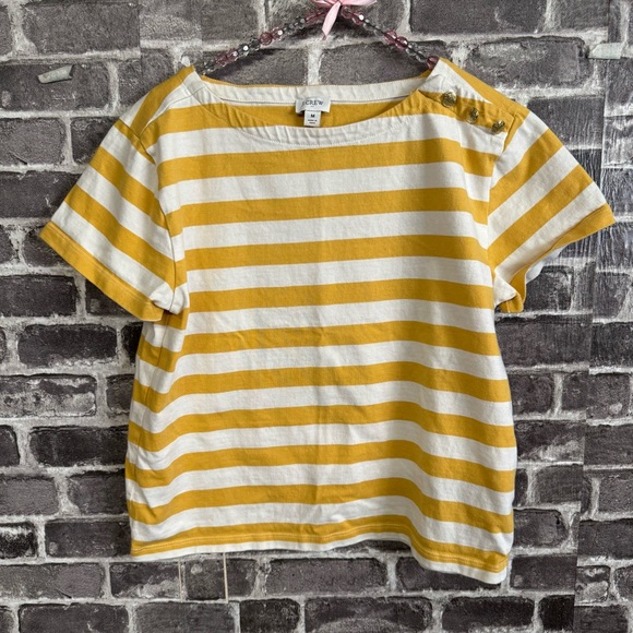 J. Crew Striped button-shoulder boatneck tee Warm honey ivory yellow shirt - Picture 1 of 9